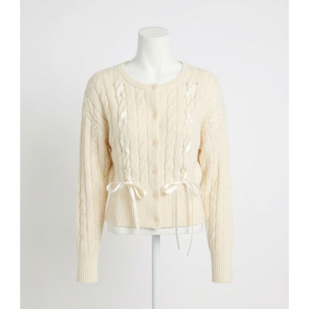 NEW STEVE MADDEN ribbon detail cardigan in cream